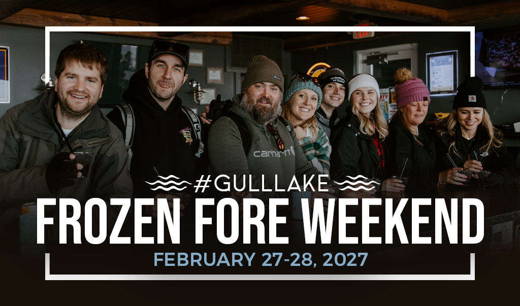 Group at bar during Gull Lake Frozen Fore Weekend
