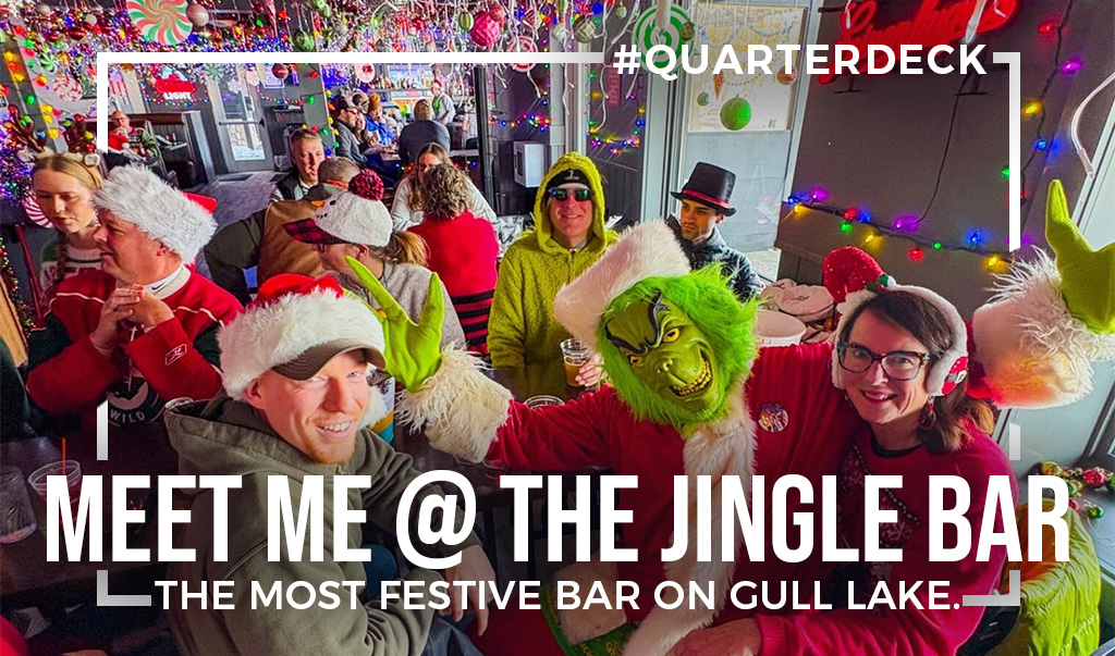 Costumed patrons celebrate at the festive Jingle Bar.