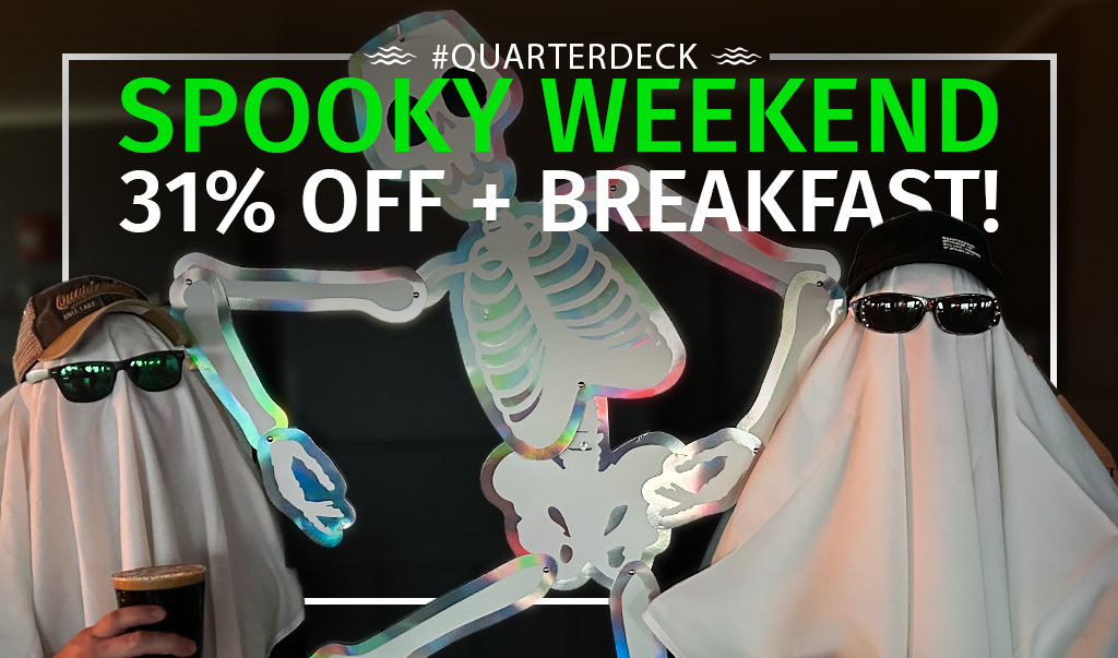 Ghost costumes and skeleton promote Quarterdeck breakfast discount